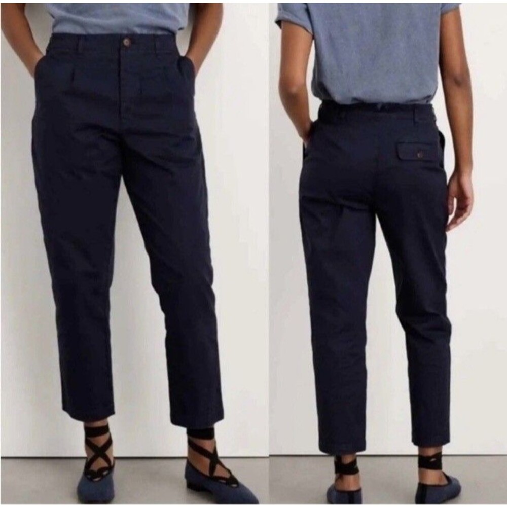 Alex Mill Womens 12 Navy Linen Blend Pleated Boy Pant Tapered